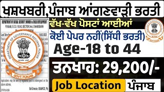 Punjab Anganwadi Bharti 2025|Punjab Anganwadi Recruitment 2025|Punjab Govt Jobs jan 2025