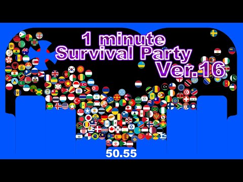 1 minute survival party.Ver16 ~200 countries marble race~ in Algodoo | Marble Factory