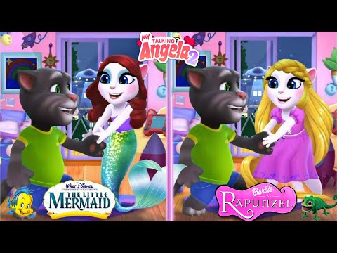 My Talking Angela 2 and Tom 😻 || The Little Mermaid vs Rapunzel | New Update || Cosplay