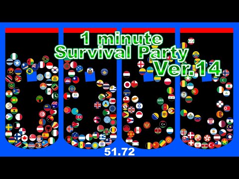 1 minute survival party.Ver14 ~200 countries marble race~ in Algodoo | Marble Factory