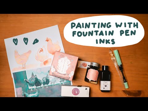 Painting chickens with fountain pen inks - Petrichor by Troublemakers and Opera rose by Guitar.