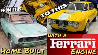 Abandoned under a tree to Ferrari engine, complete Alfa restomod in 15minutes - The Alfarrari