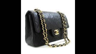 CHANEL Classic Double Flap 9" Chain Shoulder Bag Black Lambskin j19