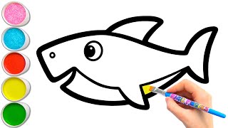 Baby Shark Drawing, Painting, Coloring for Kids and Toddlers | Learn Easy Drawing #322