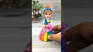 Colourful Clay Rainbow Frock Making For Mini Doll💕🌈Old Doll Makeover To Beautiful Rainbow Girl💕😘🥰