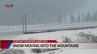 Snow falling in the Colorado mountains