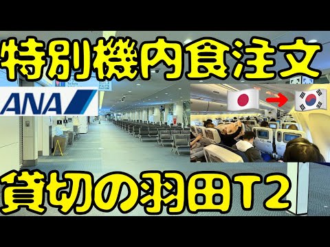 【締め切られた羽田T2で空港泊⁉︎】ANAで無料の特別機内食を頼みソウル🇰🇷に向かうと...