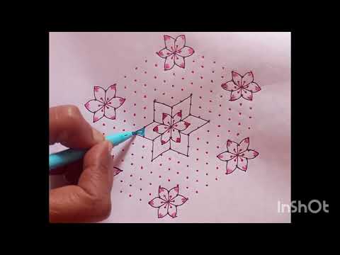 17*9 dots new year rangoli / flower chukkala muggulu rangoli