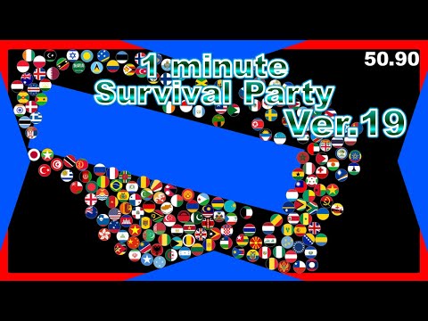 1 minute survival party.Ver19 ~200 countries marble race~ in Algodoo | Marble Factory