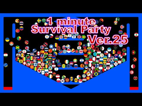 1 minute survival party.Ver25 ~200 countries marble race~ in Algodoo | Marble Factory