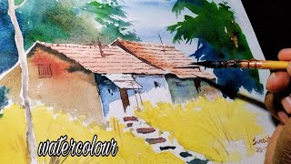 How I painted village landscape with watercolor | watercolour painting landscape