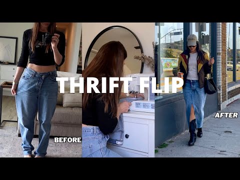 THRIFT FLIP 🦋 DIY DENIM SKIRT ✨  $7 Thrift Store Denim into a Stylish Denim Maxi Skirt!