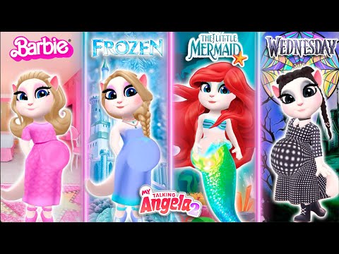 My Talking Angela 2 || Pregnant Barbie vs Pregnant Elsa vs Pregnant Ariel vs Pregnant Wednesday ||