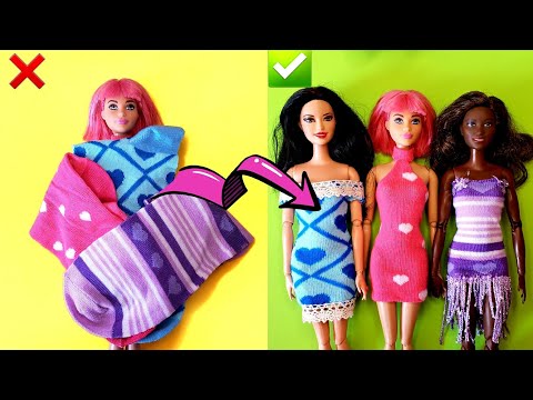 🔥 Barbie Hacks and Crafts - 10+ DIY Doll Clothes Items from Socks - Dresses, Shoes, Skirt, Sweats