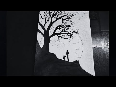 How to Draw Pencil Scenery Drawing | Easy Pencil Drawing | Night Scenery