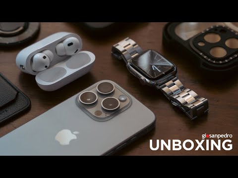 Titanium iPhone 15 Pro - First Class | Apple Watch Series 9 & AirPods Pro USB-C Unboxing (ASMR)