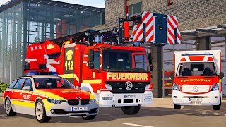 Red Emergency Call 112 - German Polizei, Ambulance and Fire Brigade Truck Responding! 4K