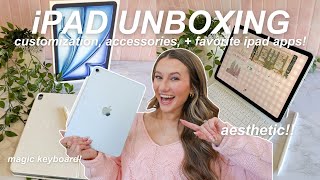 M3 iPAD AIR UNBOXING + SETUP: 11", blue, new magic keyboard, accessories, + what's on my ipad!