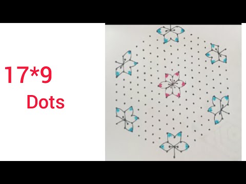 17*9 dots new year rangoli/flower chukkala muggulu/ 17-9 diwali diya kolam/sankranthi muggulu