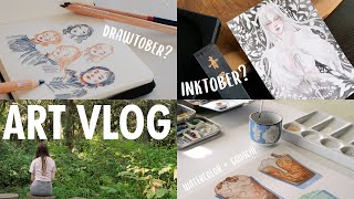 a cozy art vlog : preparing for Inktober (Drawtober?) and my watercolor & gouache painting process