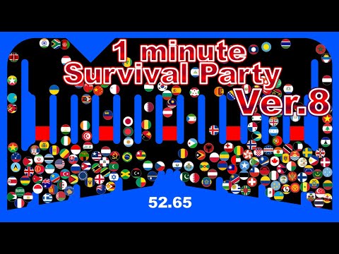 1 minute survival party.Ver8 ~200 countries marble race~ in Algodoo | Marble Factory