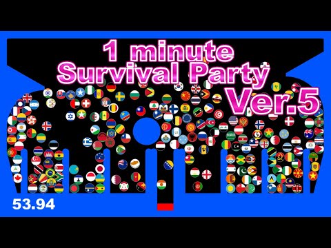 1 minute survival party.Ver5 ~200 countries marble race~ in Algodoo | Marble Factory