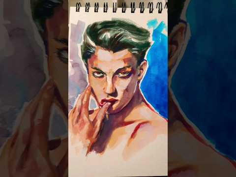 Enjoy final brush strokes of this gouache portrait