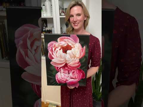 This realistic acrylic peony painting took me 30 hours to complete #shorts #acrylicpainting #realism