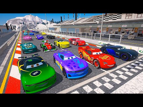 Race Disney Cars 3 - Bernese Alps - McQueen VS Jackson Storm The King Conrad Camber Bubba & Friends