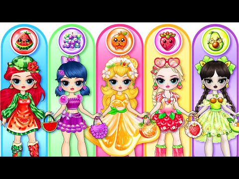 Disney Princess, Wednesday & Ladybug Get FRUIT FASHION | Best DIY Fashion Paper Dolls