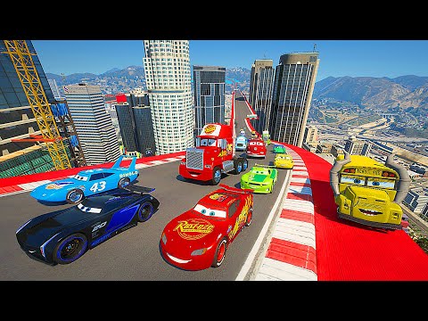 Race Disney Cars VS Trucks - Mack McQueen Cruz Ramirez The King Jackson Storm Miss Fritter & Friends