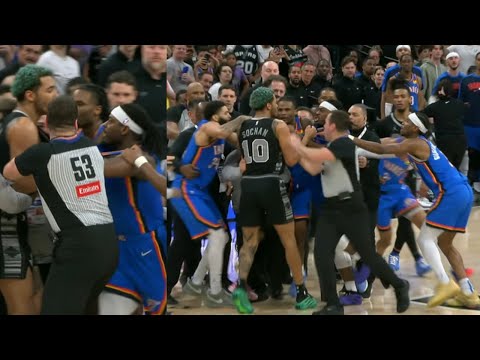 Spurs & OKC intense FIGHT breaks out! SGA GRABBED! Lu Dort, & others EJECTED!Crazy replays! Elbows!