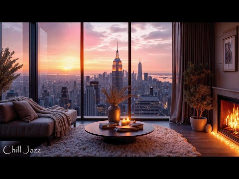 New York Sunset Serenity - Peaceful Apartment Ambience with Exquisite Jazz Music & Cozy Fireplace