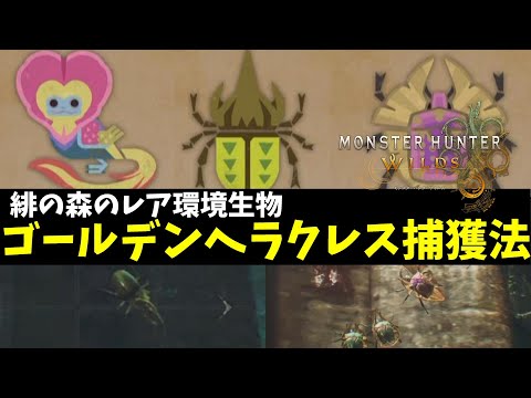 【モンハンワイルズ】黄金の「ゴールデンヘラクレス」と緋の森のレア環境生物の出現場所と条件と捕まえ方まとめ【MHWilds】