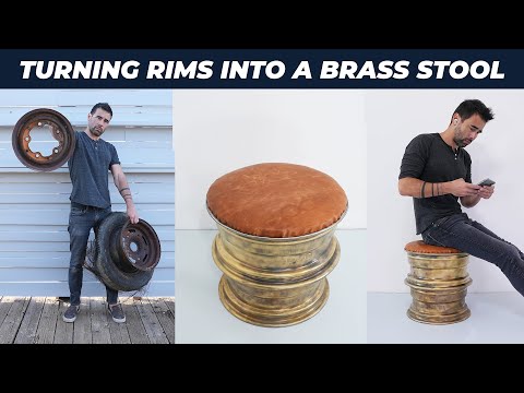 Turning old car rims into a brass plated stool