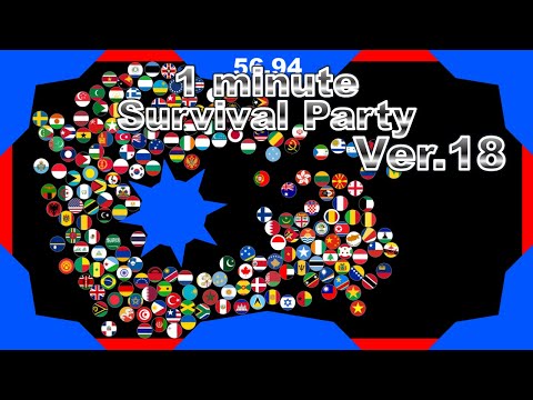 1 minute survival party.Ver18 ~200 countries marble race~ in Algodoo | Marble Factory