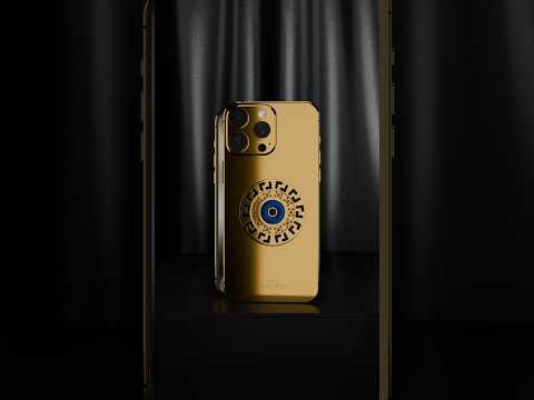 Custom 24K Gold iPhone 15 Pro Max with 18k solid gold Meandros Blessing Eye Amulet #solidgoldiPhone