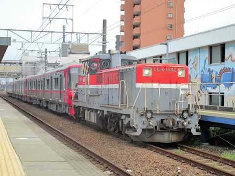 懐かし写真動画 2020年9月23日(水)撮影 安城駅にて 臨専用 9775レ 甲種輸送 DE10 1592(愛)旋回窓＋名鉄 新車 9100系9102F②＋9103F②＋9104F②＋ヨ8642