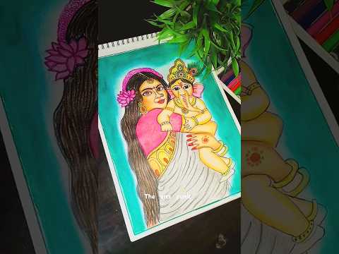 mata parvati and ganesh ji drawing 😍 || #shorts