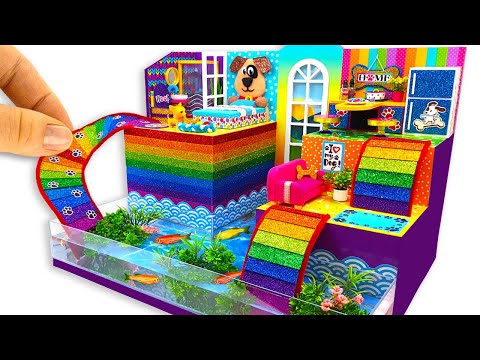 DIY Miniature Cardboard House #7 🌈🐶 Build Cute Puppy Dog Rainbow House with Aquarium