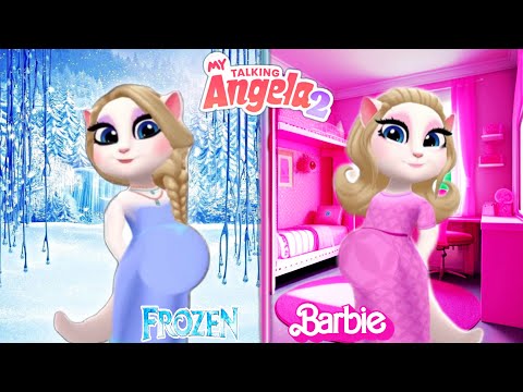 My Talking Angela 2 😻 || Pregnant Barbie vs Pregnant Elsa | New Update 😘💋 || Cosplay