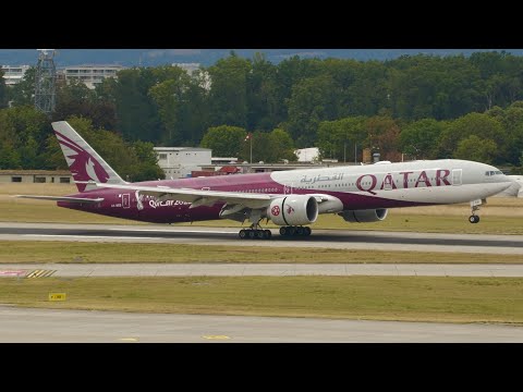 4K | Qatar *FIFA World Cup* Boeing 777-300ER landing at Geneva/GVA/LSGG