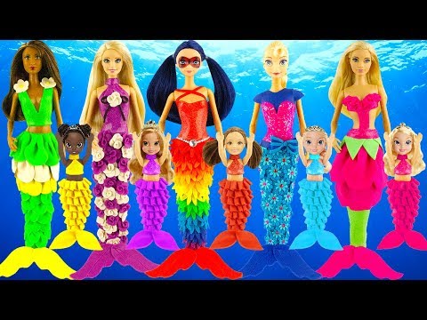 Glitter toy DIY play doh mermaid dresses | Aurora Elsa Rapunzel | New play doh design