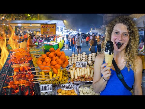 CHEAP Filipino Street Food at Roxas Night Market! CHARCOAL ICE CREAM + ISAW, DAVAO CITY PHILIPPINES