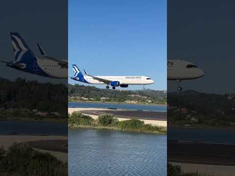 Aegean A321NX arrival at Corfu from Anna Apartments Balcony #corfu #airbus #A321 #neo #landing #view