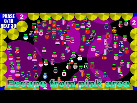 Escape from pink area ~200 countries marble race#30~ in Algodoo | Marble Factory