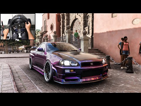 800HP Twin Turbo Anti-Lag Nissan Skyline R34 GTR | Forza Horizon 5 | Steering Wheel Gameplay